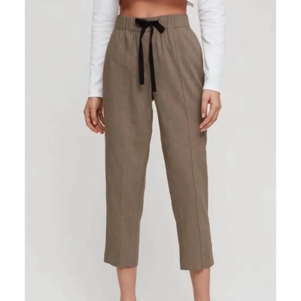 Aritzia Babaton Errol Crop Day Linen Blend Pants‎ Size Small Drawstring Pockets